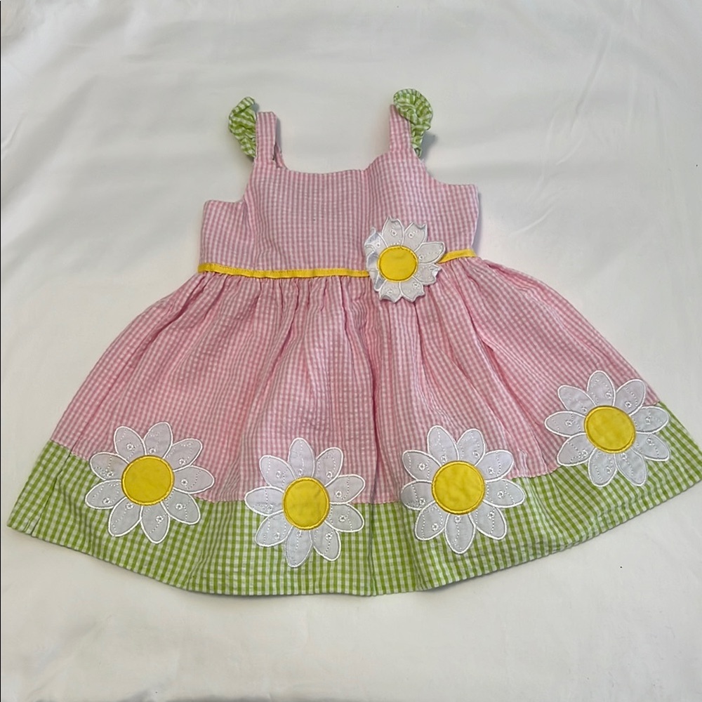 Blueberi Boulevard Pink and Green Gingham Dress Girls Size 12 Months